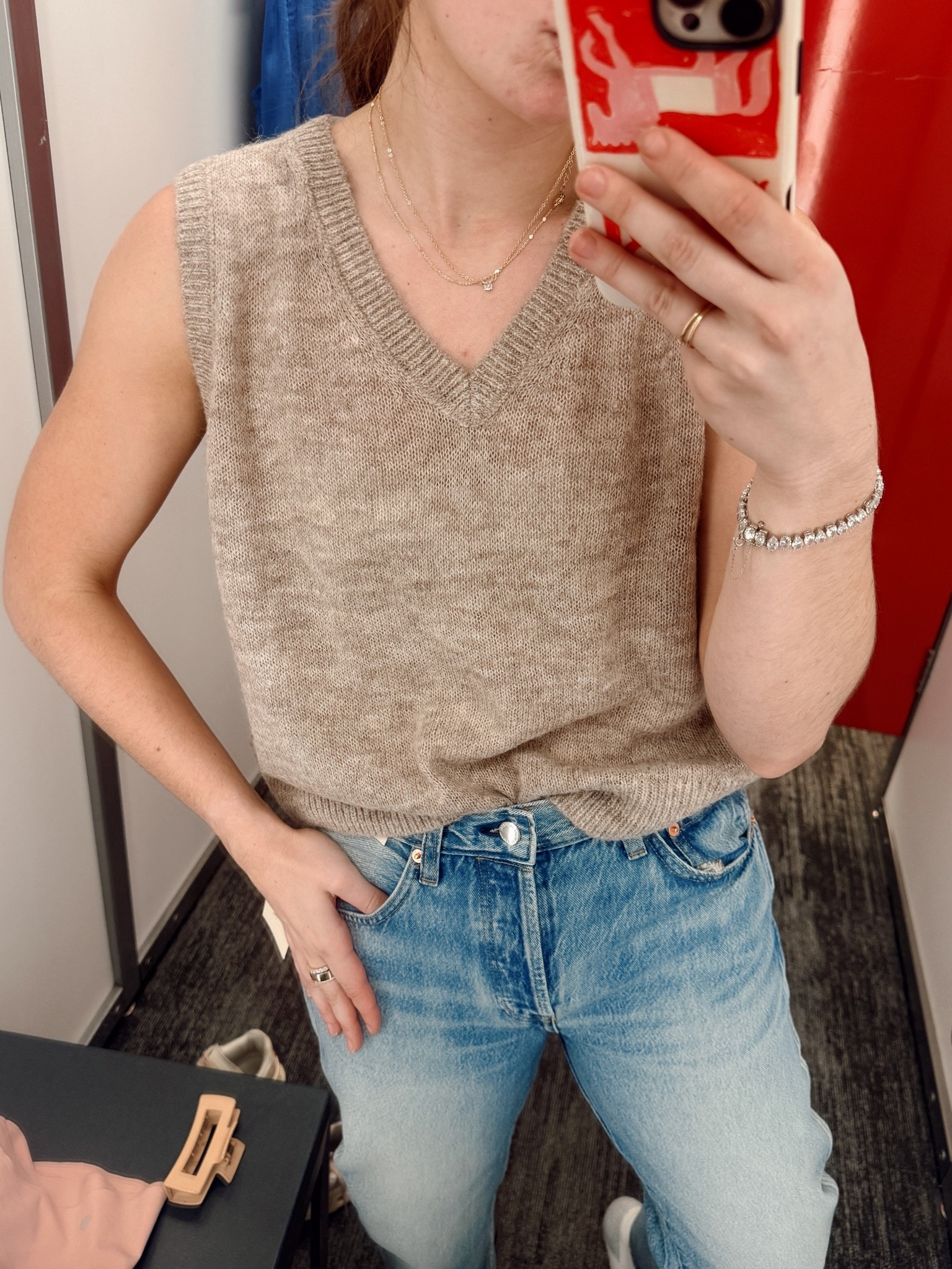 This sweater vest feels like cashmere and is SO light it’s the perfect transitional piece. 

Can wear it now while it’s still hot in Texas but it at least feels sweater-ish but can also layer down the line. 

Comes in a bunch of colors and truly so comfortable
