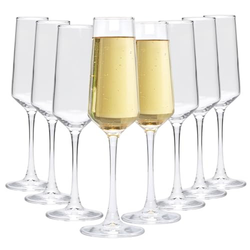 Ufrount Champagne Glasses Set of 8,Elegant 8oz Champagne Flutes,Clear Sparkling Champagne Flutes Glass Mimosa Glass for Prosecco,Restaurant,Wedding,Party,Anniversary | Amazon (US)