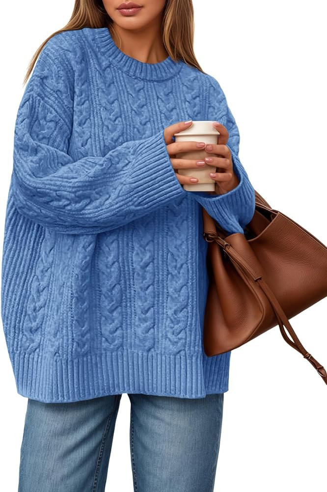 Saodimallsu Womens Cable Knit Sweater Oversized Long Sleeve Chunky Knit Crew Neck Fall Pullover S... | Amazon (US)