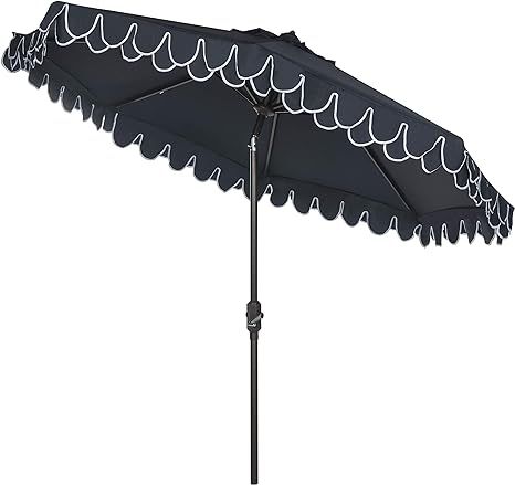 Safavieh PAT8006A Outdoor Collection Elegant Valance Auto Tilt Umbrella, 9', Navy/White | Amazon (US)