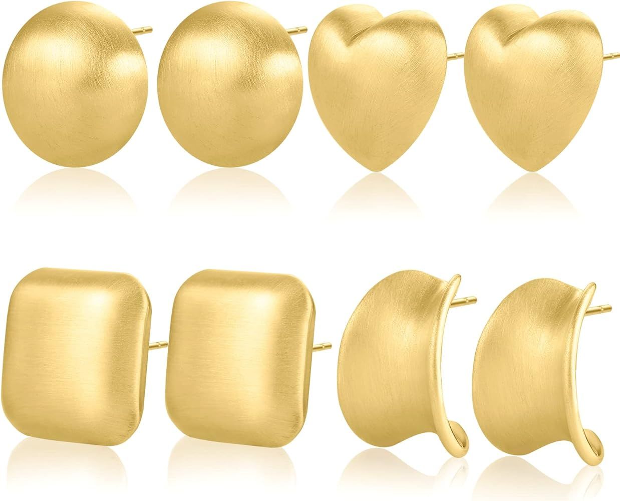 Chunky Gold Hoop Earrings, Gold Statement Earrings for Women Girls, Funtopia 4 Pairs 14K Gold Pla... | Amazon (US)