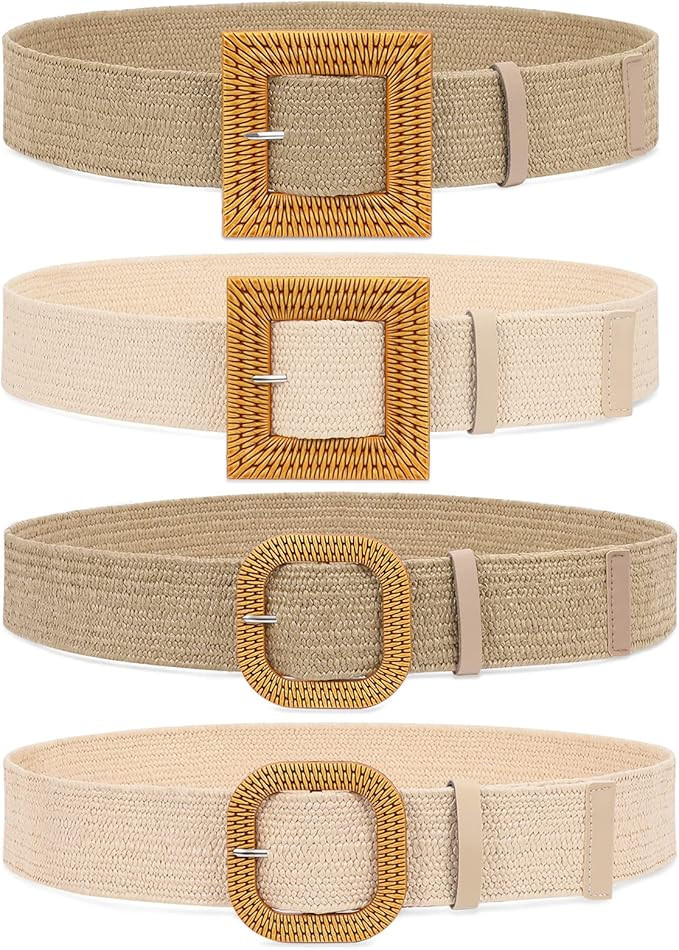 Set of 4 Straw Woven Elastic Stretch Waist Belts for Women, Fashion Boho Ladies Braided Skinny Dr... | Amazon (US)
