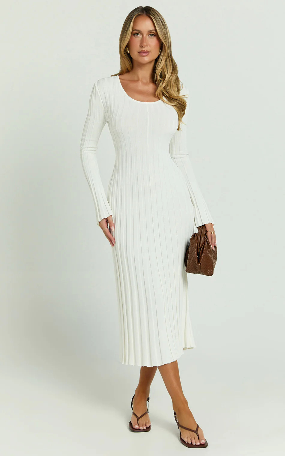Blaire Midi Dress - Long Sleeve Tie Back Flare Dress in Ivory | Showpo (US, UK & Europe)
