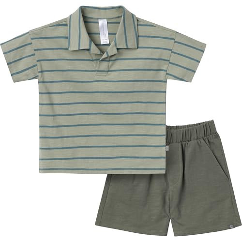 Modern Moments by Gerber Toddler Boys' Johnny Collar and Shorts Set, Medium Green Stripe, 4T | Amazon (US)