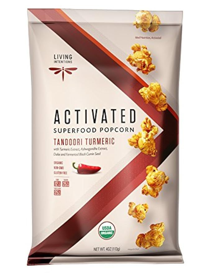 Living Intentions Activated Superfood Popcorn, Gluten Free, Vegan, Organic, Tandoori Turmeric, 4 Oun | Amazon (US)