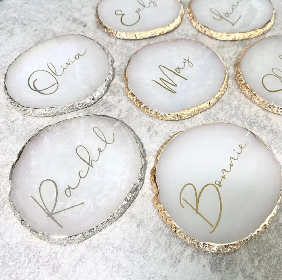 Resin Coasters Personalize Customize Drink Resin Coaster Silver or Gold Rim Wedding Favor Place N... | Etsy (US)