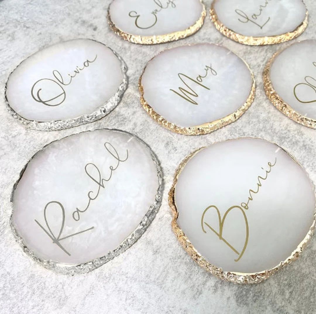 Resin Coasters Personalize Customize Drink Resin Coaster Silver or Gold Rim Wedding Favor Place N... | Etsy (US)