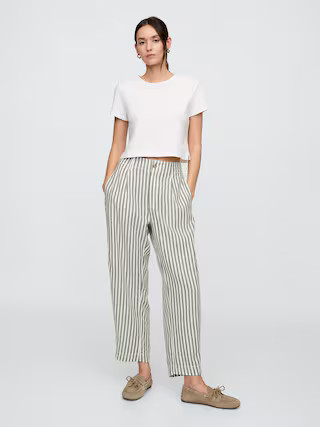 Mid Rise Linen-Blend Barrel Pants | Gap Factory
