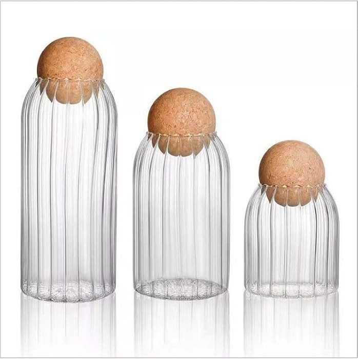 Master Flame Glass Storage Jars with Cork Ball Lids, Ribbed Borosilicate Glass Container Set, Cle... | Amazon (CA)