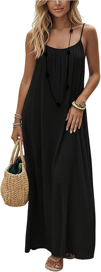 SHENHE Women's Open Back Spaghetti Strap Beach Maxi Dress Loose Flowy Vacation Sundress | Amazon (US)
