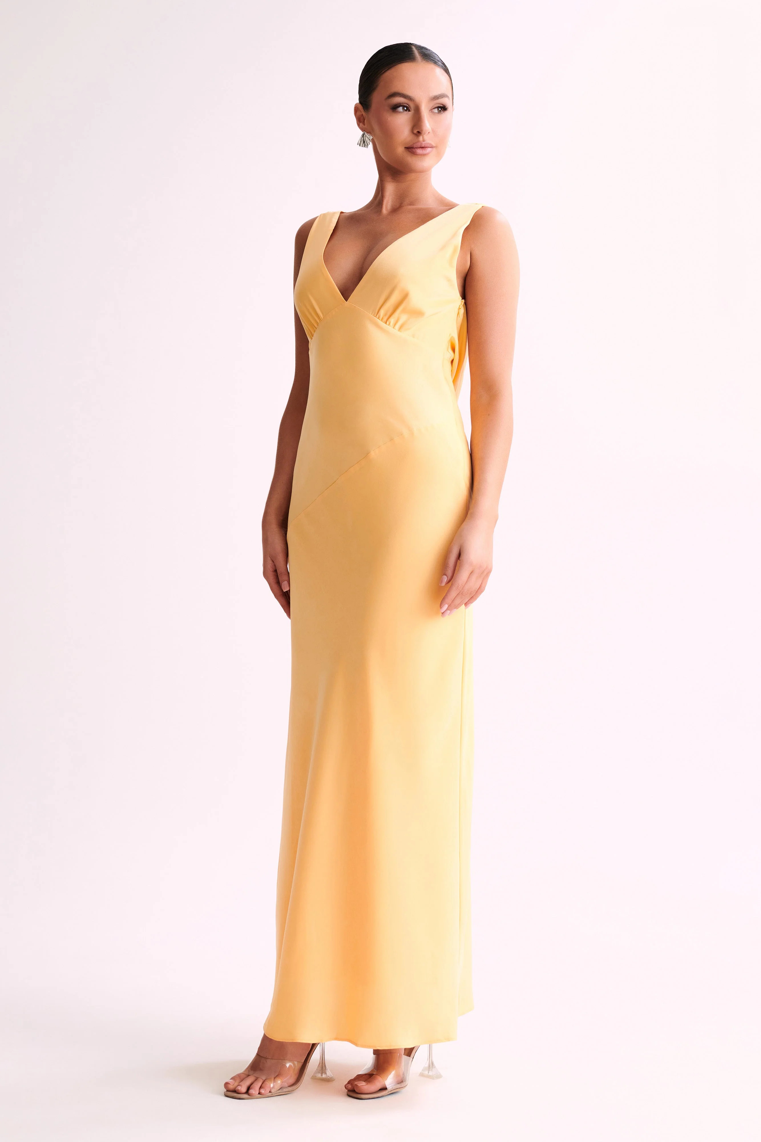 Nadia Maxi Satin Dress With Back Cowl - Lemon | Meshki (APAC)