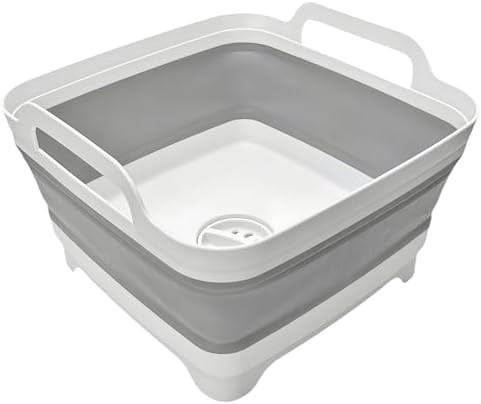 Collapsible Wash Basin 9L, Foldable Dish Tub with Drain Plug, Portable Collapsible Dish Basin, Ca... | Amazon (US)