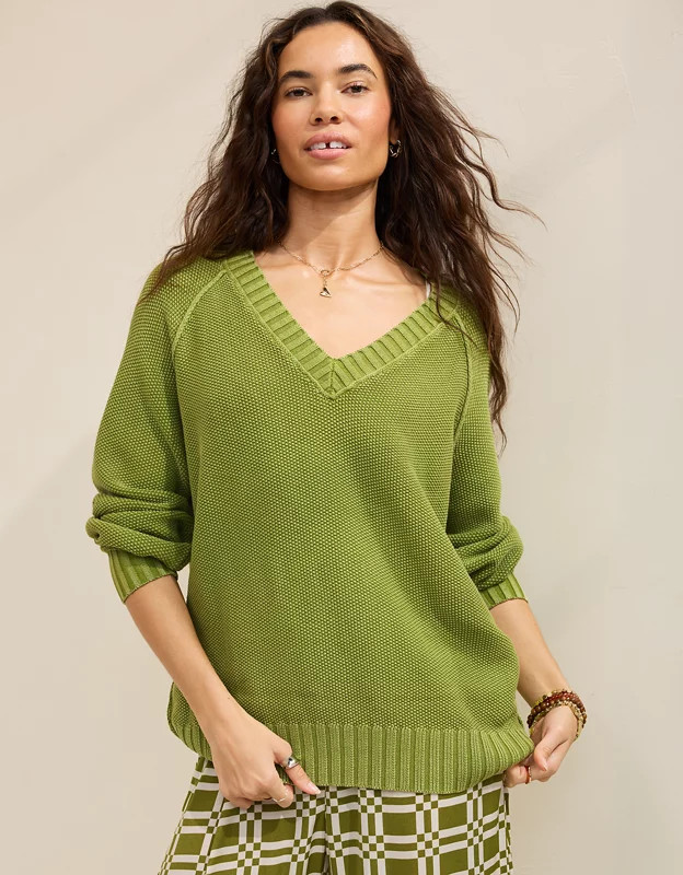 Aerie Vintage Cotton V Neck Sweater | Aerie