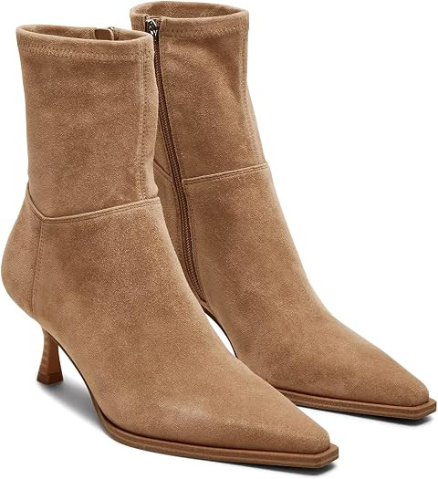 Coutgo Womens Kitten Low Heel Ankle Boots Pointed Toe Side Zipper Short Booties Fall Shoes | Amazon (US)