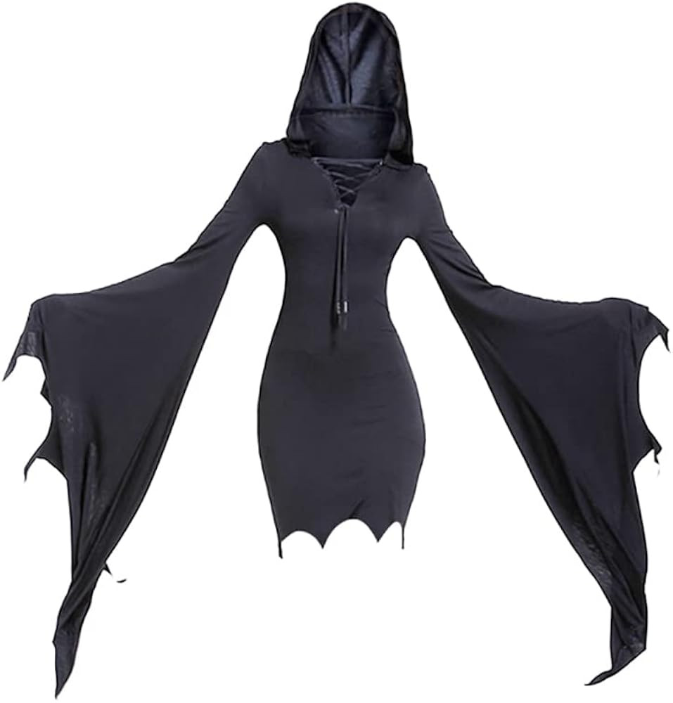 Mingyuezai Women Scream Costume Witch Bat Sleeve Long Dress Halloween Gothic Costume | Amazon (US)