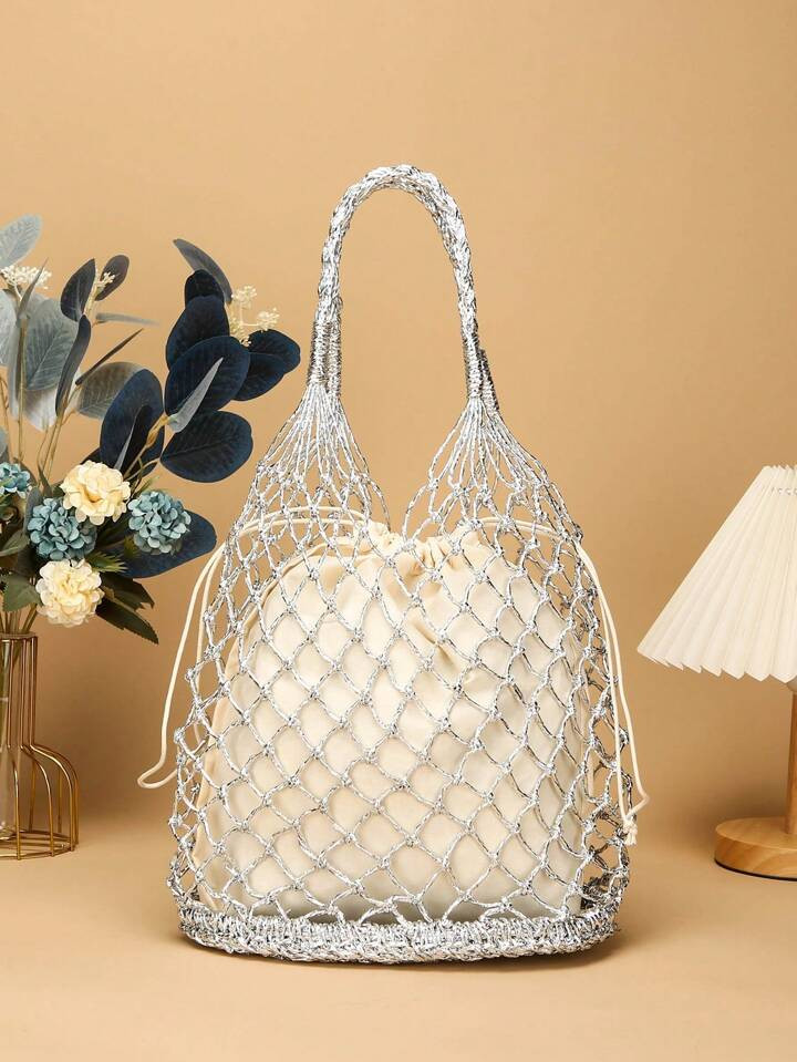 1 PCS Fashionable And Elegant Summer Vacation Style Gold Silver Silk Weaving Lightweight Foldable... | SHEIN