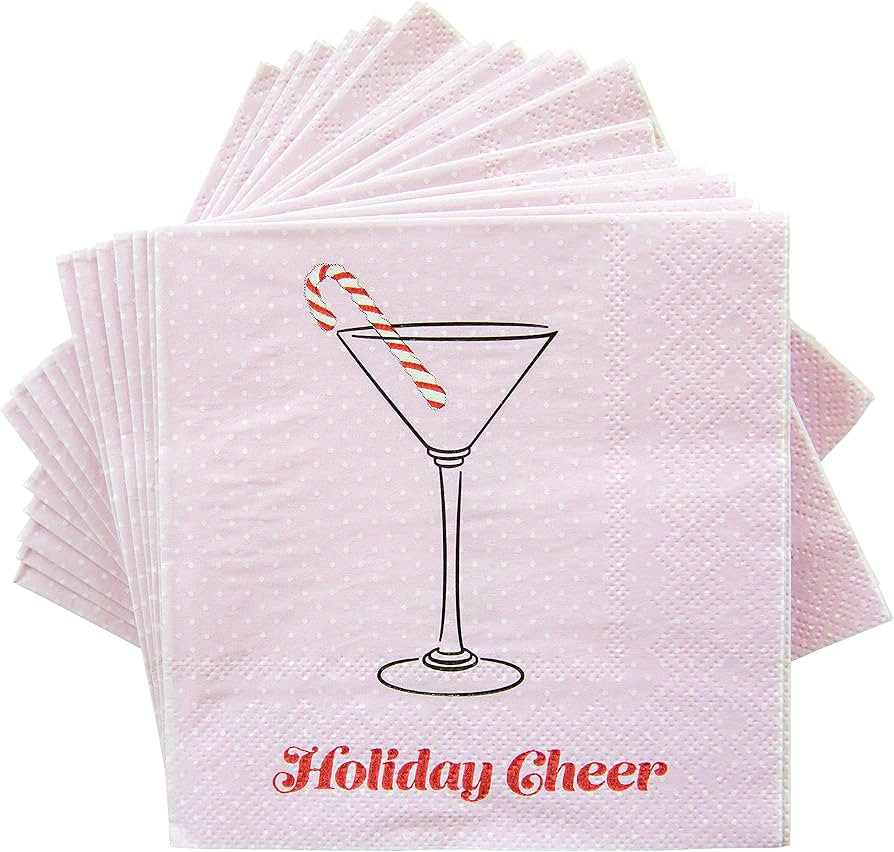 C.R. Gibson TW4-23698 Holiday Cheer Disposable Paper Cocktail Napkins for Christmas Parties, Pink... | Amazon (US)