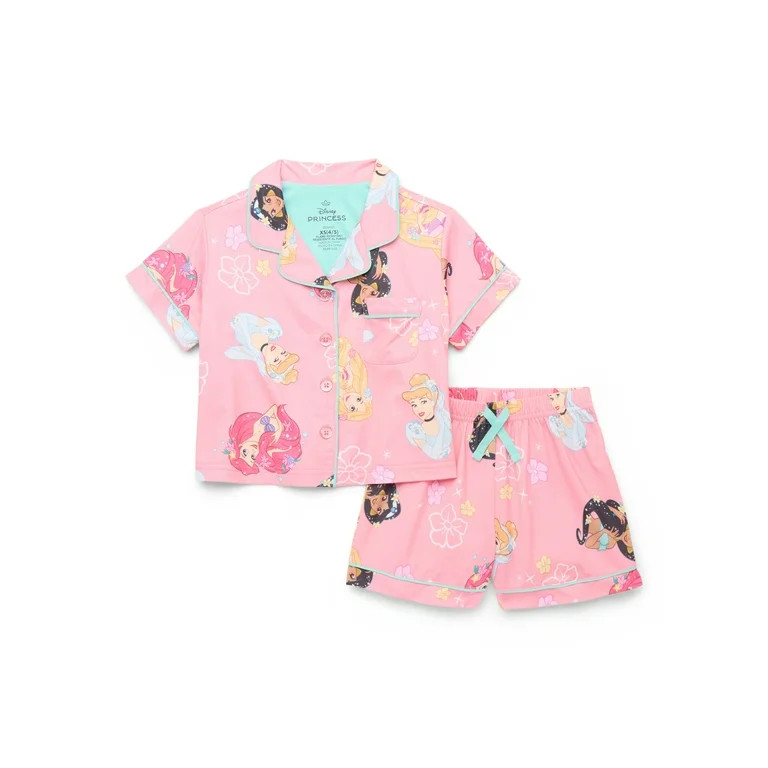 Disney Princess Girls' Button Front Top and Shorts Pajama Set, 2-Piece, Sizes 4-12 | Walmart (US)