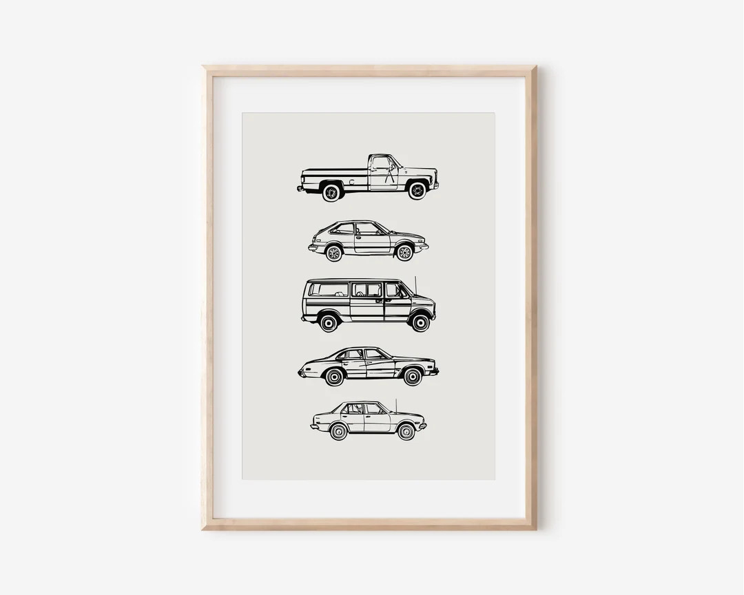 Retro Vintage Cars Downloadable Print, Vehicle Boy Nursery Decor, Kids Room, Minimalist Play Room... | Etsy (US)