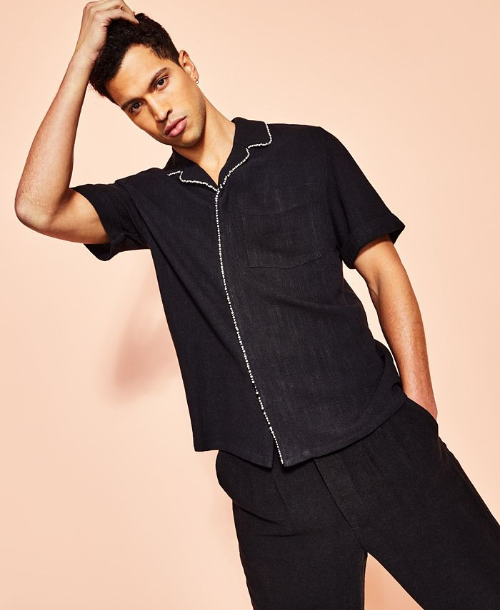 Men's Contrast Trim Button-Front Shirt, Created for Macy's | Macys (US)