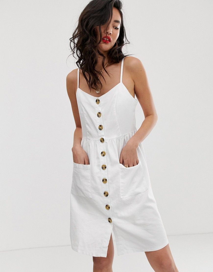 Na-kd linen button front dress in white | ASOS (Global)