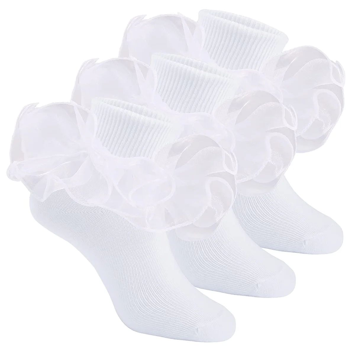 Girls Double Lace Ruffle Socks Toddler Girls Ruffled Dress Socks 3 Pack | Walmart (US)