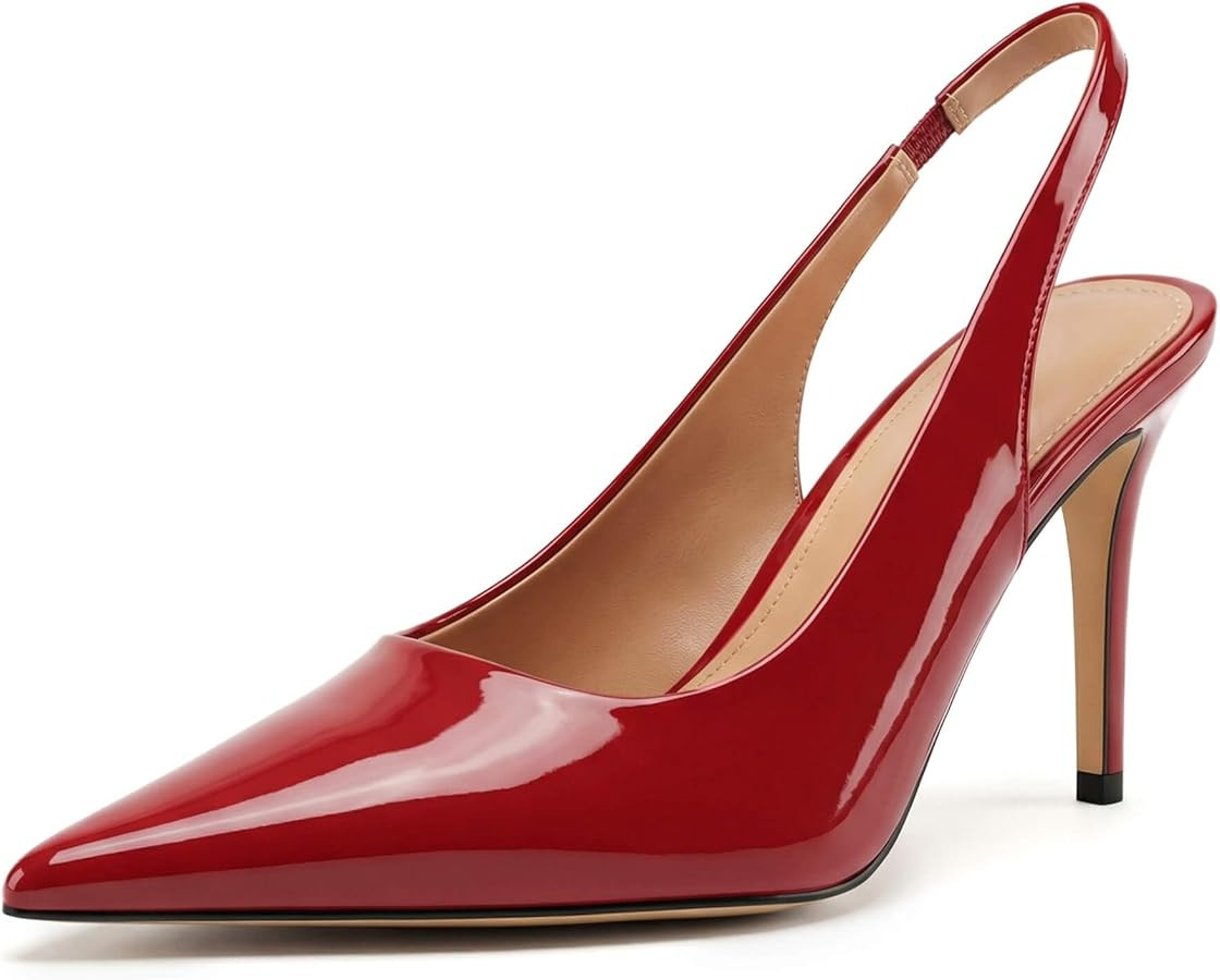 heelchic Slingback Heels for Women Pointed Toe Stiletto Heel Closed Toe Pumps Slip on High Heels ... | Amazon (US)