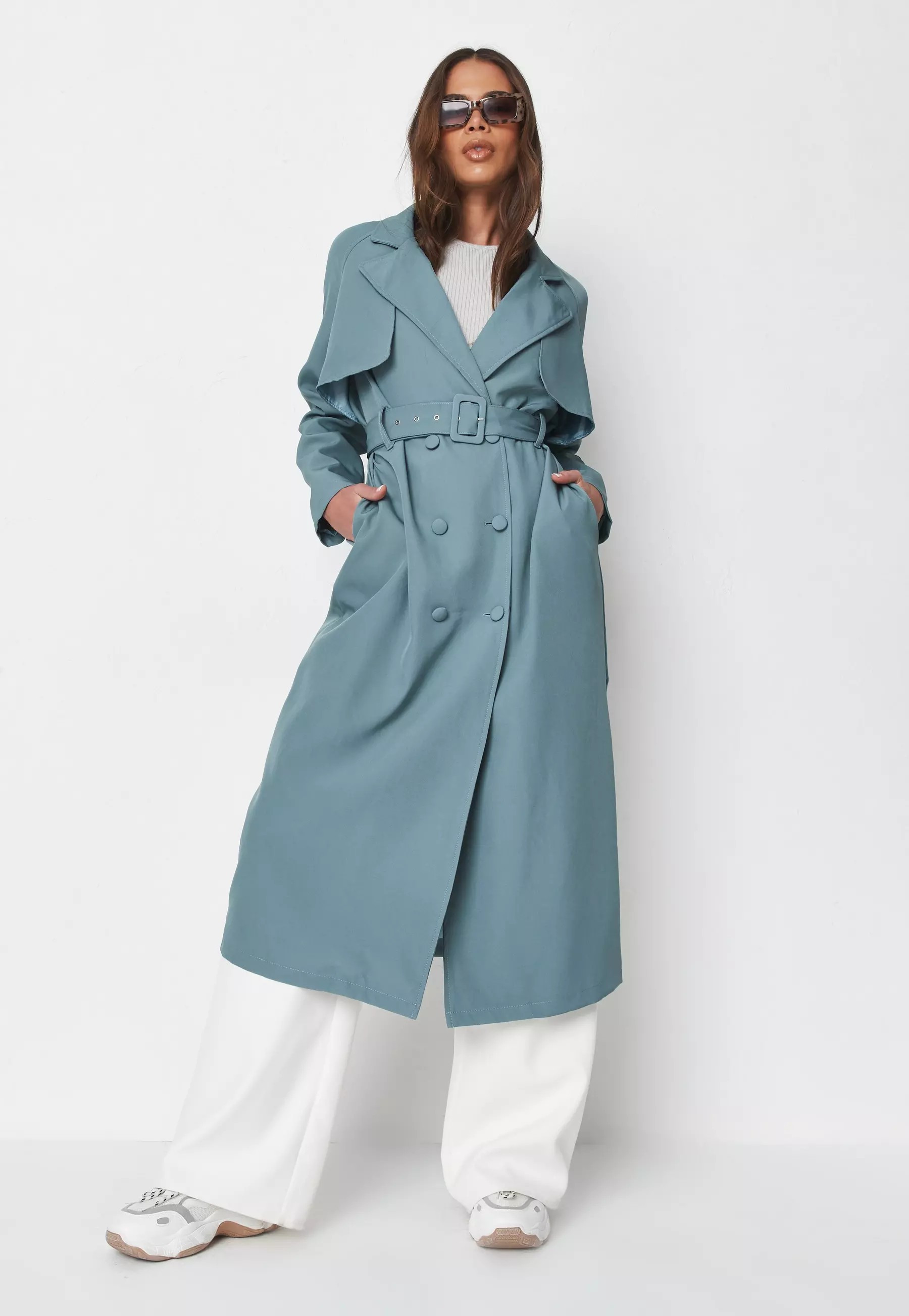 Premium Teal Covered Buckle Trench Coat | Missguided (US & CA)
