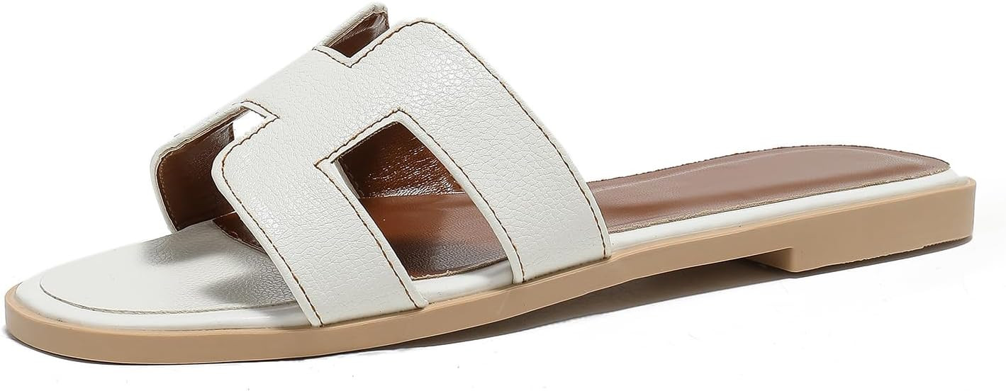 Stratuxx Kaze Women's Flat Slides Sandals Crystal Open Toe Rhinestone Flat Sandals Silver Metalli... | Amazon (US)