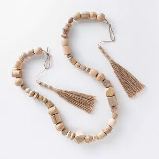 96" Decorative Wooden Bead Garland Natural - Threshold™ designed with Studio McGee | Target