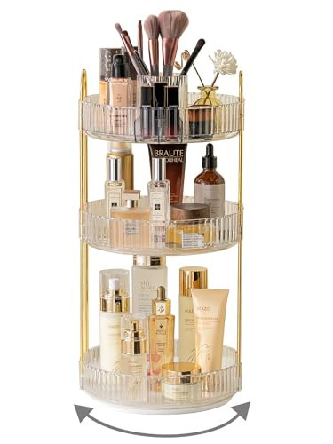 Asayuee 360 Rotating Makeup Organizer,3 Tier Large Capacity Make Up Organizers and Storage,Skincare Perfume Vanity Organizers,Bathroom Cosmetics Storage Organizer Countertop(Clear) | Amazon (US)