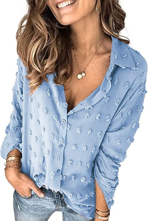 Astylish Women Pompom Button Down Shirt Casual Blouse Top | Amazon (US)
