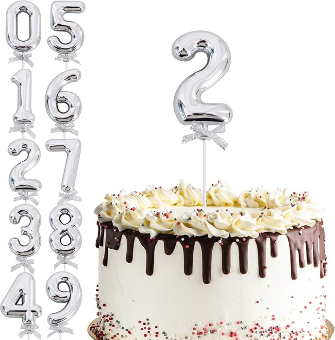 BEISHIDA 3D Number Cake Topper Silver 2 Number Happy Birthday Cake Topper 2nd Theme Birthday Cake... | Amazon (US)