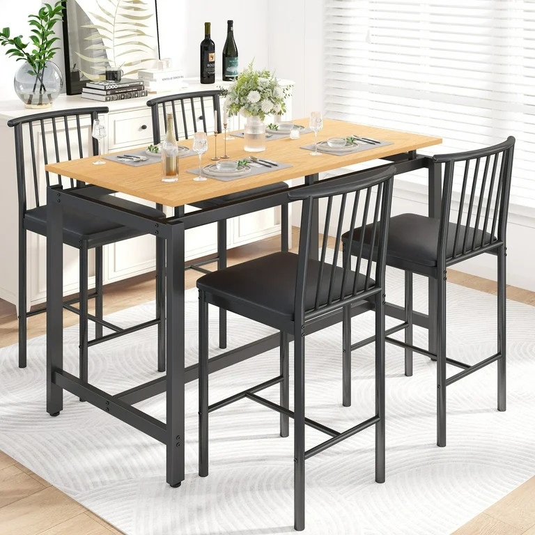 Counter Height Dining Set for 4, 5 Piece Dining Room Set with 4 Stools, Modern Dinette Set for 4,... | Walmart (US)