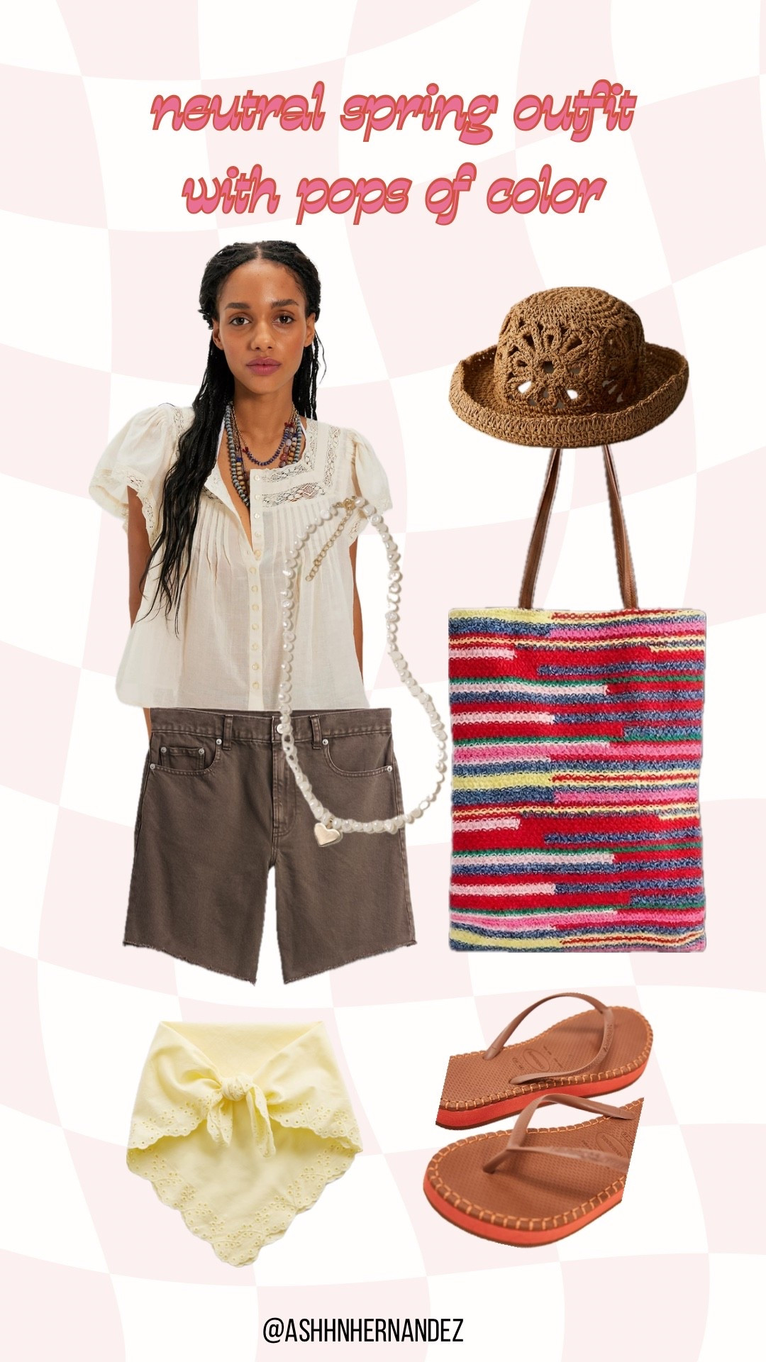 Spring is all about the base neutrals and bold accessories! 🌸 I’m obsessed with how this textured cream blouse pairs with these earthy shorts. But the real stars? That multi-color woven tote and the pop of orange on the sandals. It’s the perfect "cool girl" uniform for sunny weekends.

#SpringStyle #NeutralOutfit #BohoChic #SummerOOTD #VacationStyle

#LTKTravel #LTKootd #LTKSeasonal