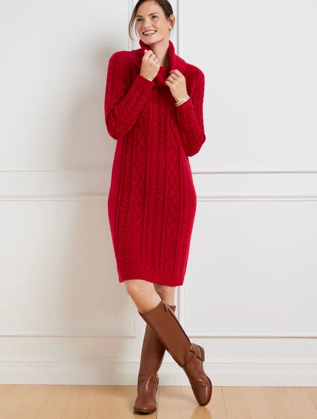 Cable Knit Cowlneck Sweater Dress | Talbots