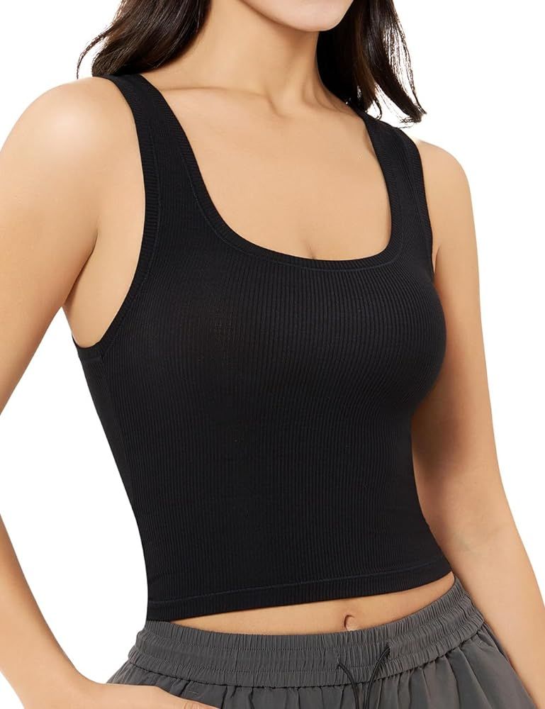 Women's Basic Sleeveless Crop Top Shirt Ribbed Scoop Neck Casual Summer Clothes | Amazon (US)