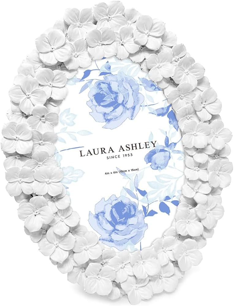 Laura Ashley 4x6 White Hydrangea Flower Textured Hand-Crafted Resin Oval Picture Frame with Easel... | Amazon (US)