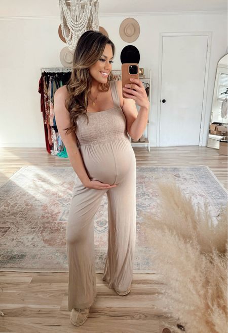 Cute and comfy neutral bump style jumpsuit 

Maternity 
Postpartum 
Pregnancy 
37 weeks 

#LTKbump #LTKfindsunder100 #LTKSeasonal