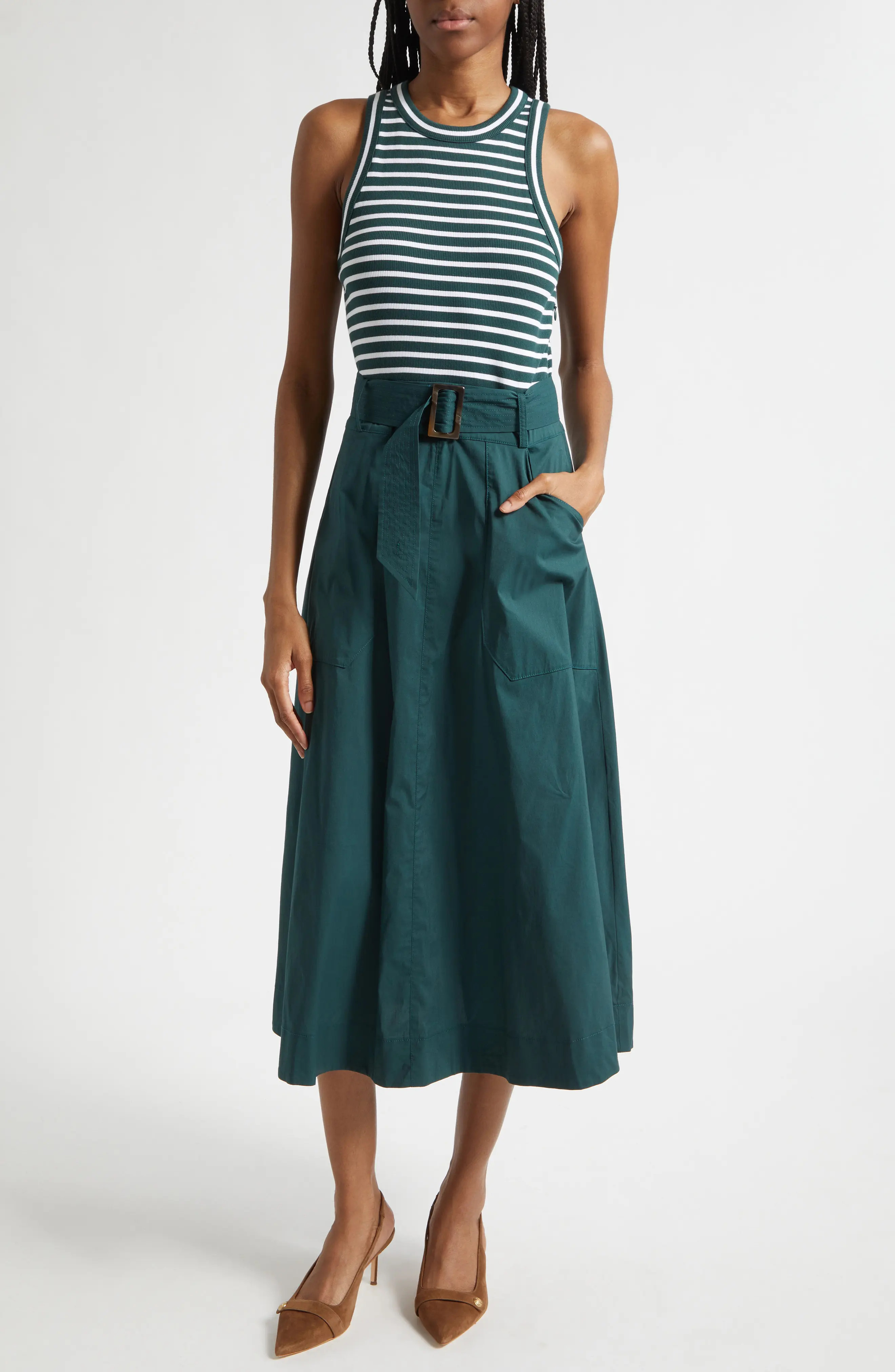 Jordyn Mixed Media Stretch Cotton Midi Dress (Women) | Nordstrom | Nordstrom