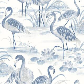 Everglades Blue Flamingos Paper Strippable Roll (Covers 56.4 sq. ft.) | The Home Depot