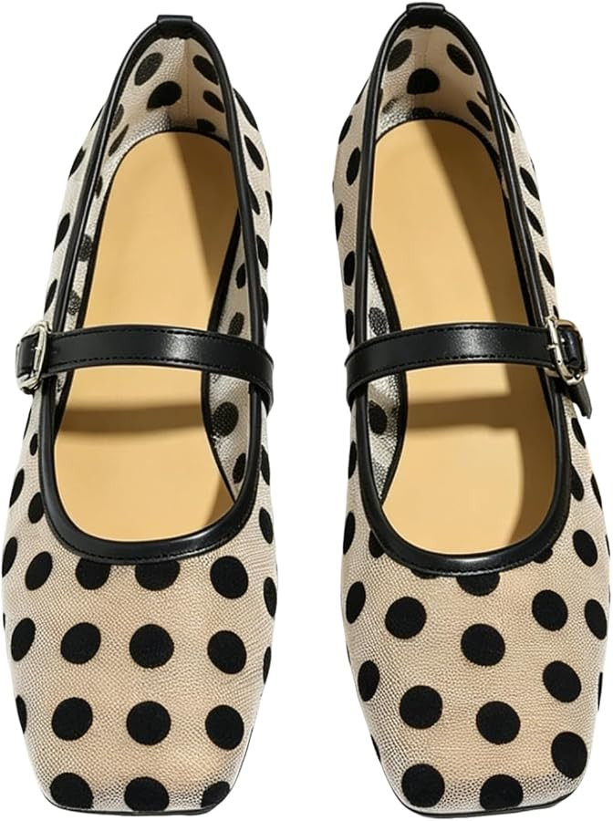 Milumia Leopard Mesh Ballet Flats for Women\uff0cComfortable Dressy Square Closed Toe Maryjane Fl... | Amazon (US)
