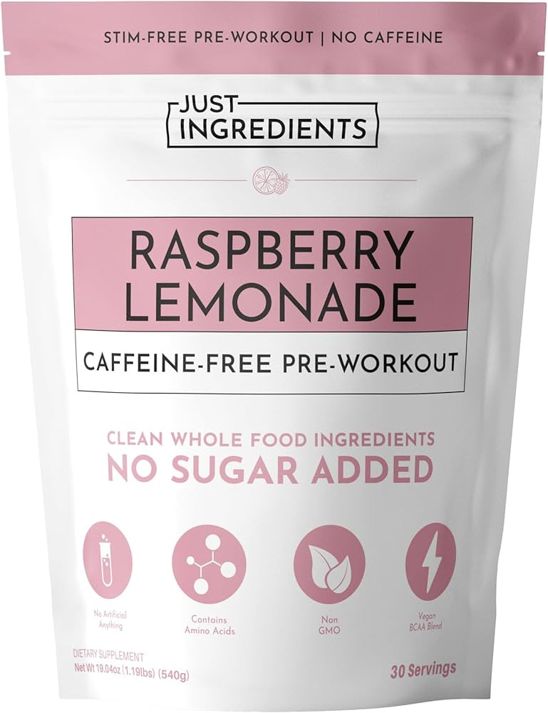 JUST INGREDIENTS Pre-Workout Raspberry Lemonade - Caffeine-Free, Plant-Based, BCAA Blend, Beta Al... | Amazon (US)