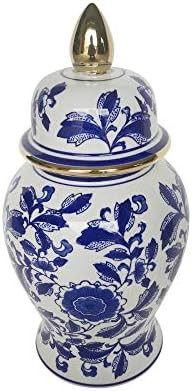 Sagebrook Home 15425-01 14" Temple Jar W/Rose Flower, Blue & White, Blue/White | Amazon (US)
