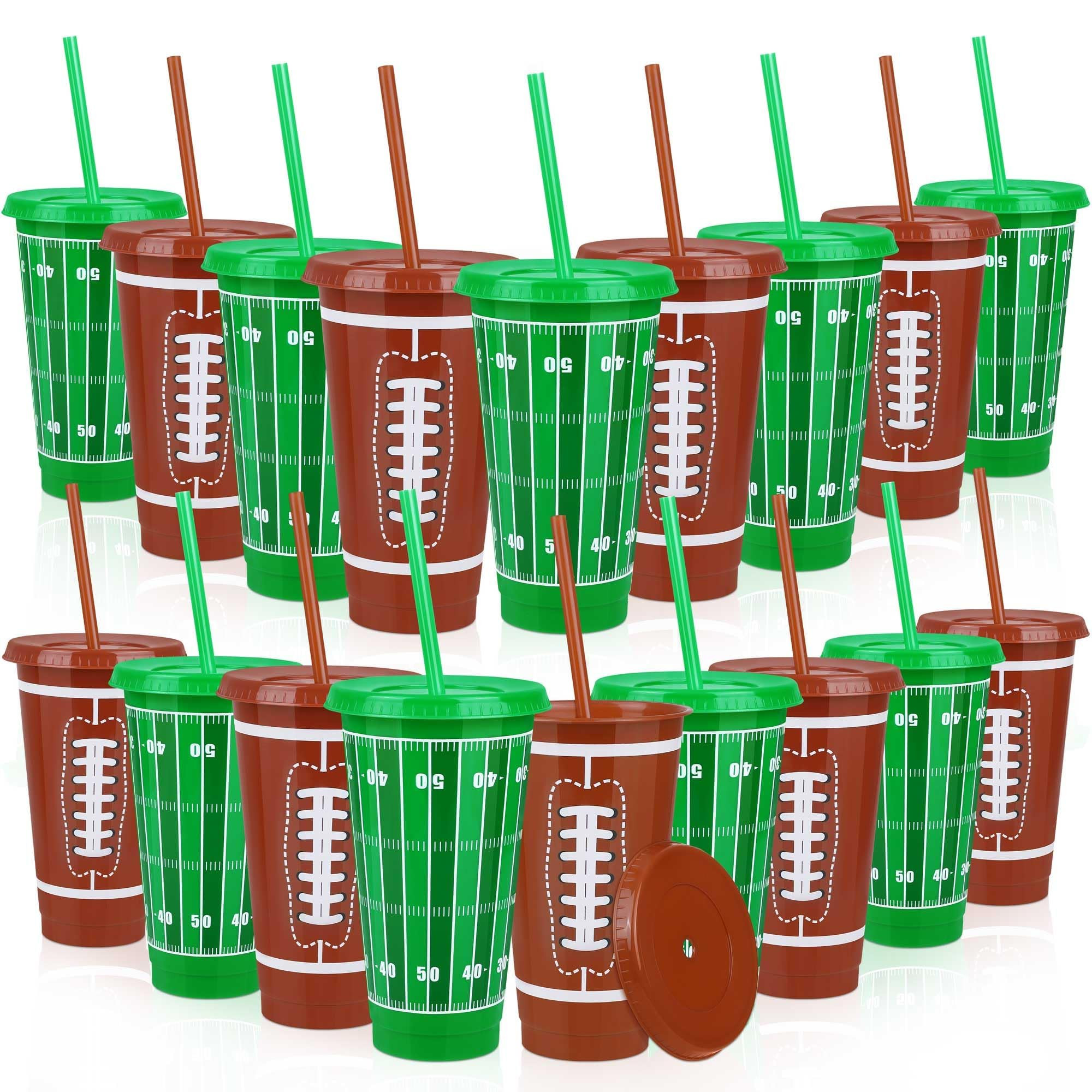 18 Pcs 24 oz Football Party Cups with Lids and Straws Reusable Plastic Tumbler Travel Mug Cups fo... | Amazon (US)