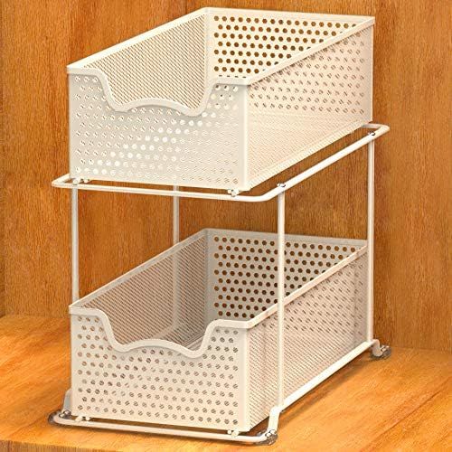 Simple Houseware 2 Tier Sliding Cabinet Basket Organizer Drawer, White | Amazon (US)