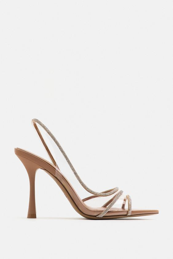 RHINESTONE VINYL HIGH HEEL SANDALS | Zara US