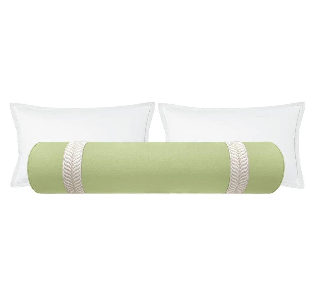 The Bolster : Classic Linen // Celadon + Trellis Trim // Natural | linen and trim | bolster pillo... | Etsy (Global)