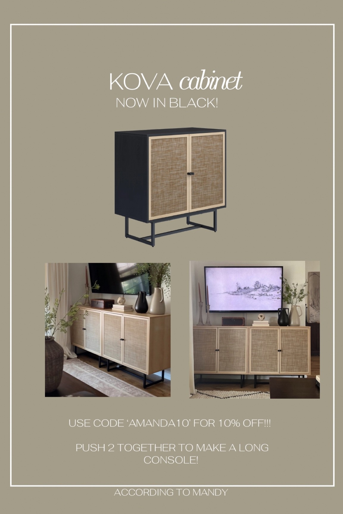 Kova cabinet now in black! Use code AMANDA10 For a discount!  

Cane cabinet, console, media cabinet, living room, canned, organic modern, 

#LTKhome #LTKsalealert