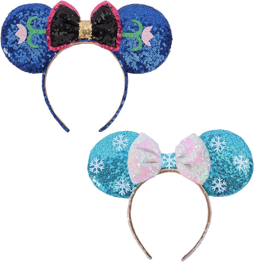 ETLUK Mouse Ears Bow Headbands, 2 PCS Frozen Mouse Ears for Cosplay Costume Princess Elsa and Ann... | Amazon (US)